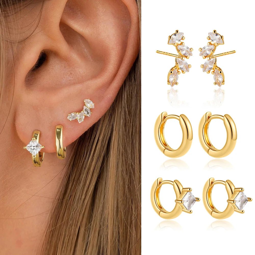 14k Gold Plated Small Zircon Stackable Hoop Earrings SetAzizaK