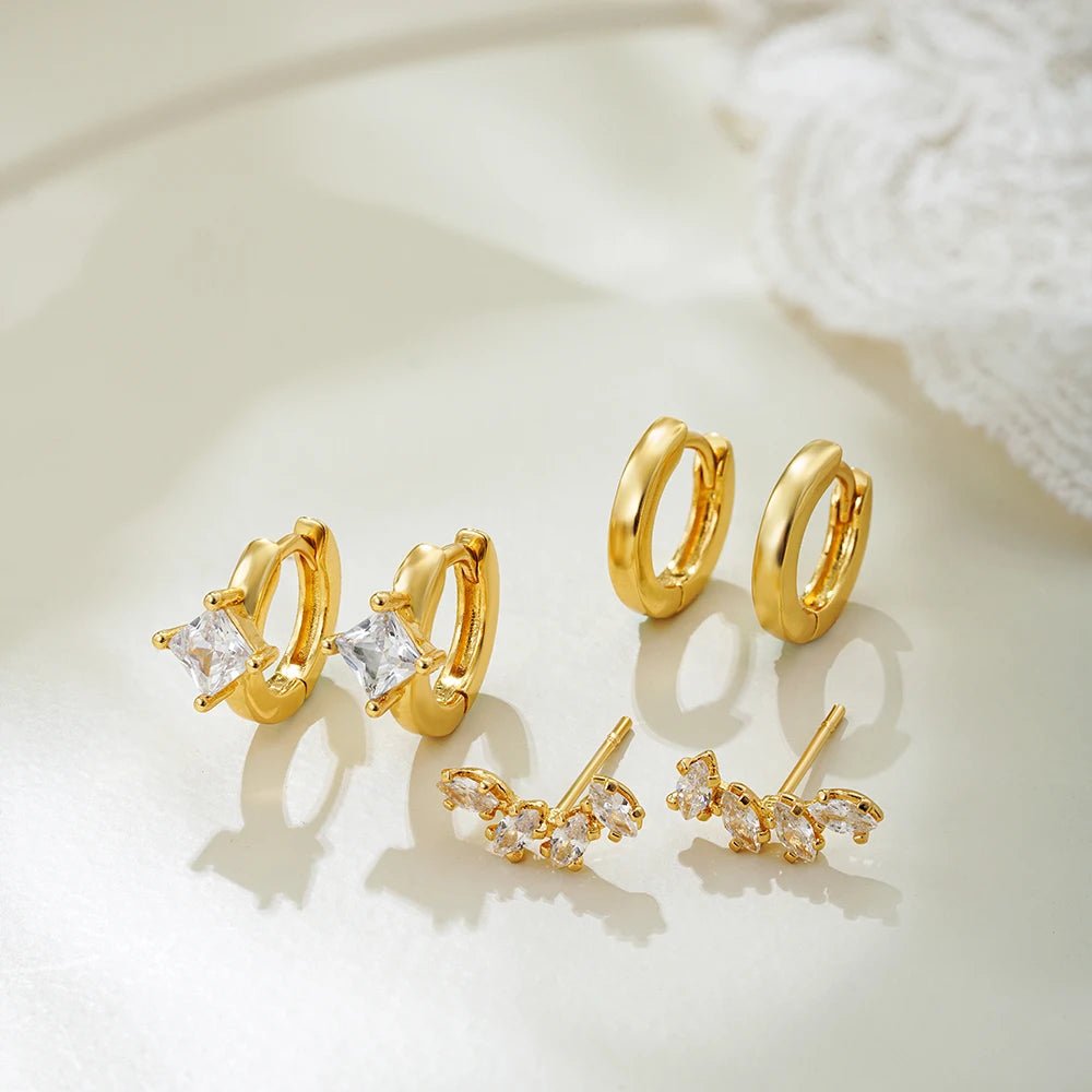 14k Gold Plated Small Zircon Stackable Hoop Earrings SetAzizaK