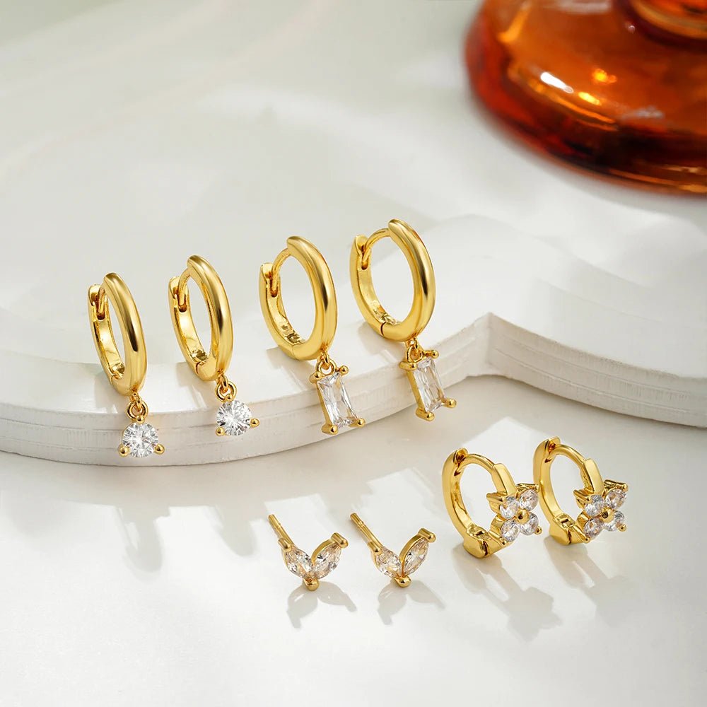 14k Gold Plated Small Zircon Stackable Hoop Earrings SetAzizaK