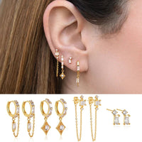 14k Gold Plated Small Zircon Stackable Hoop Earrings SetAzizaK