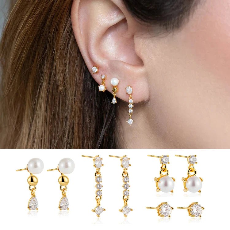 14k Gold Plated Small Zircon Stackable Hoop Earrings SetAzizaK