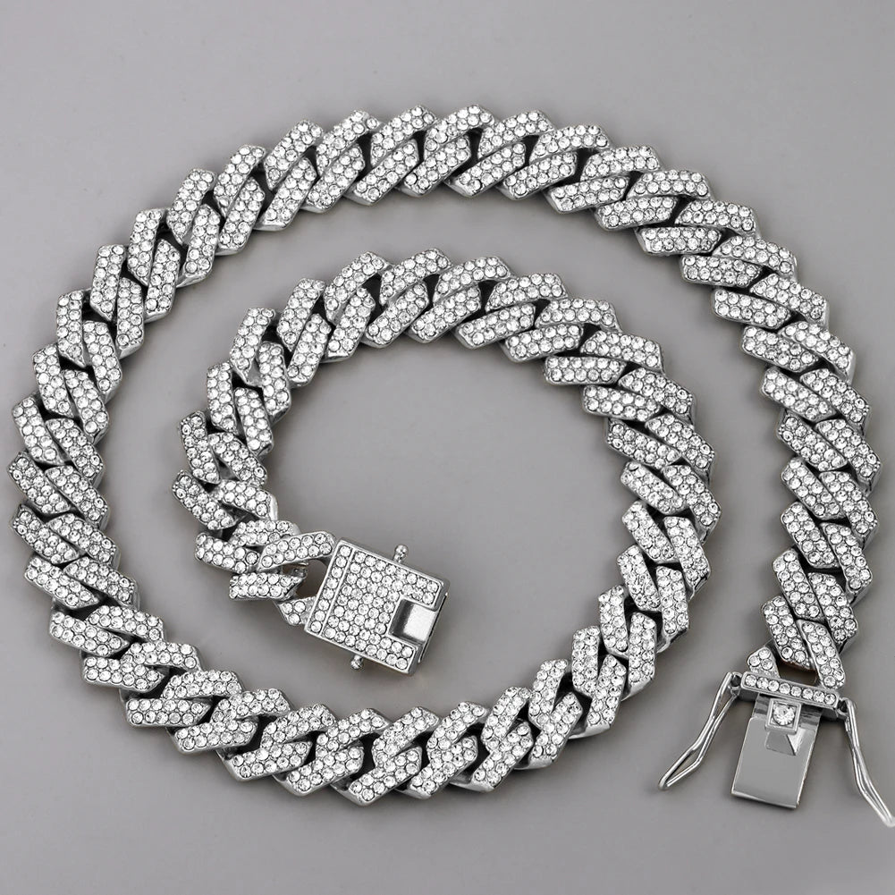 14MM Iced Prong Link Cuban Chain Necklaces for Men Women High Quality Rhinestones Chunky Cuban Chain Punk Jewelry Drop ShippingAzizaK