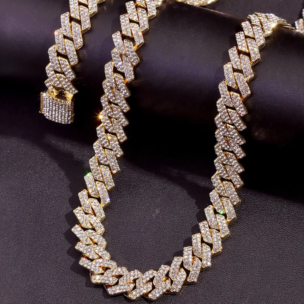 14MM Iced Prong Link Cuban Chain Necklaces for Men Women High Quality Rhinestones Chunky Cuban Chain Punk Jewelry Drop ShippingAzizaK