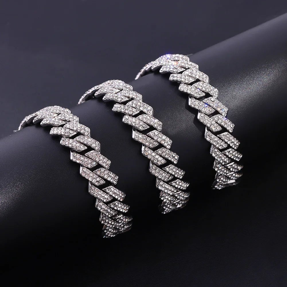 14MM Iced Prong Link Cuban Chain Necklaces for Men Women High Quality Rhinestones Chunky Cuban Chain Punk Jewelry Drop ShippingAzizaK