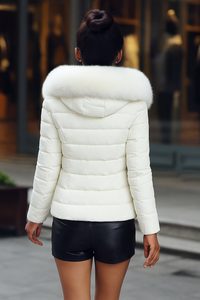 coat with artificial raccoon fur collar