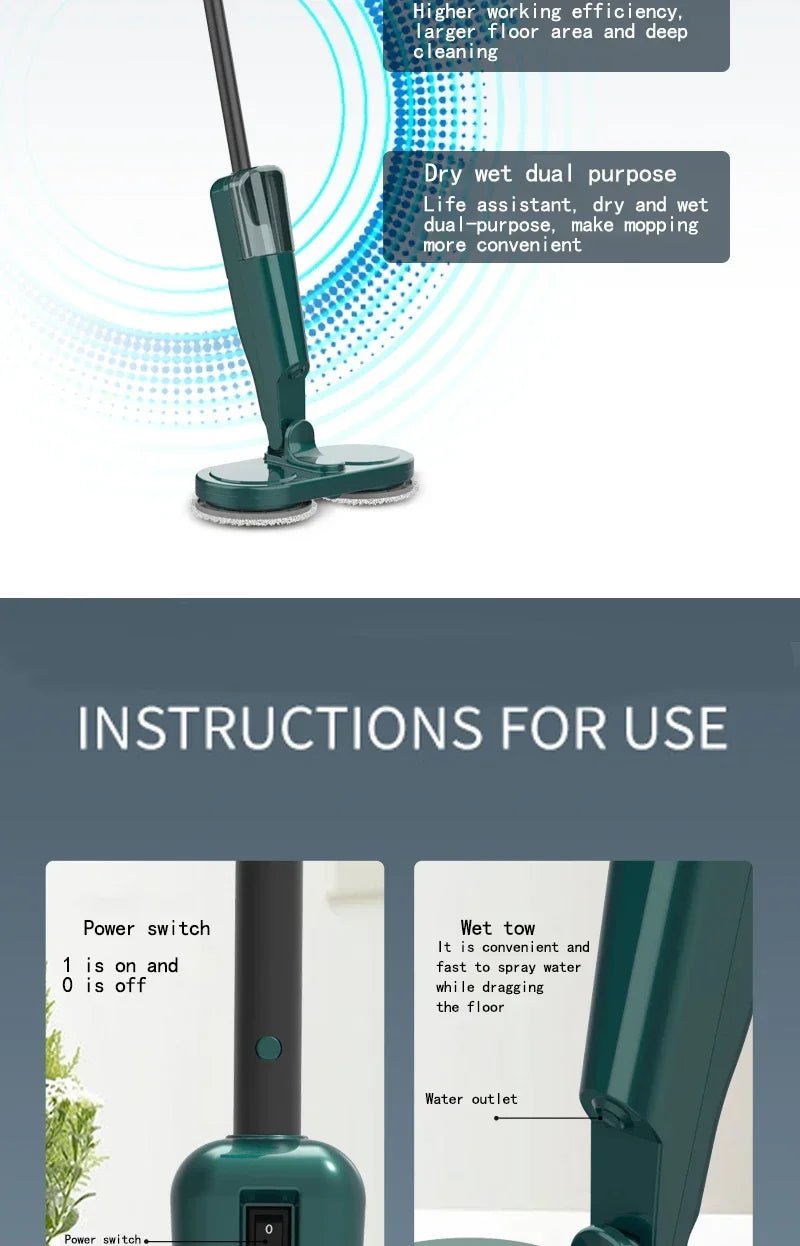 2 in 1 Electric Rotating Mop Cleaner, Automatic, Cordless, 360° RotatingAzizaK