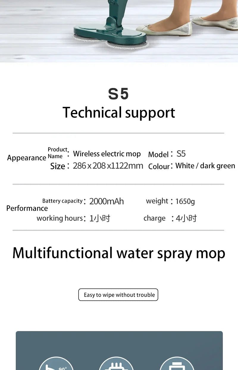 2 in 1 Electric Rotating Mop Cleaner, Automatic, Cordless, 360° RotatingAzizaK