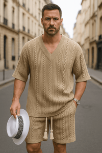 ☀️ 2 - piece knitted set – V - neck T-shirt and shortsAzizaK