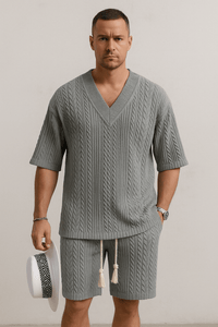 ☀️ 2 - piece knitted set – V - neck T-shirt and shortsAzizaK