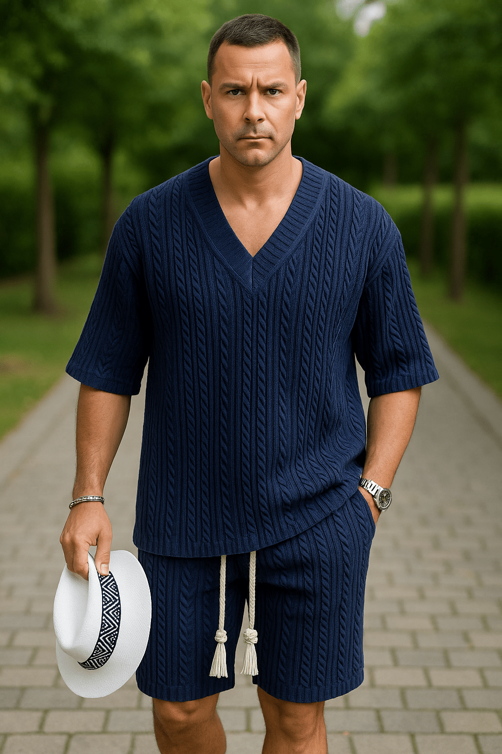 ☀️ 2 - piece knitted set – V - neck T-shirt and shortsAzizaK