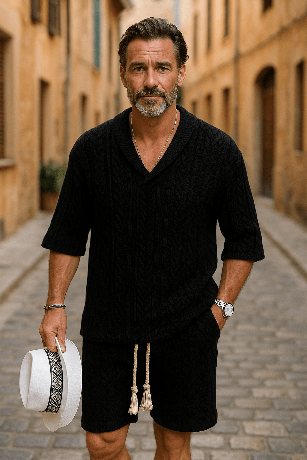 ☀️ 2 - piece knitted set – V - neck T-shirt and shortsAzizaK