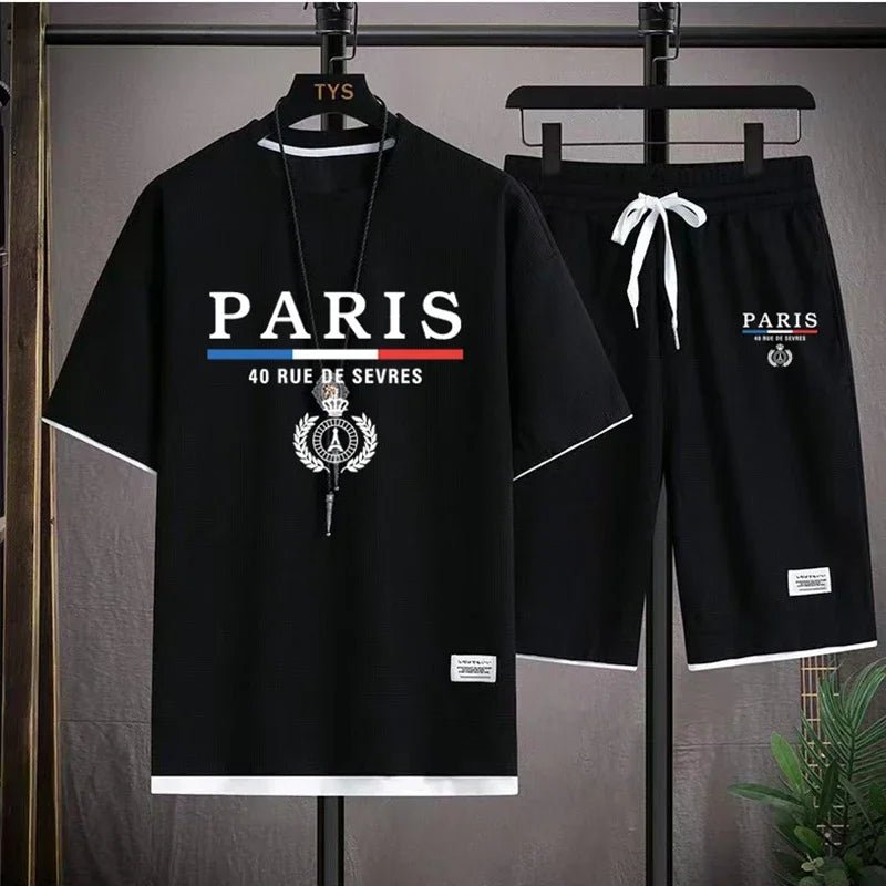 🇫🇷 2 - Piece Set – Paris Casual T-Shirt & Shorts | Summer Streetwear TracksuitAzizaK
