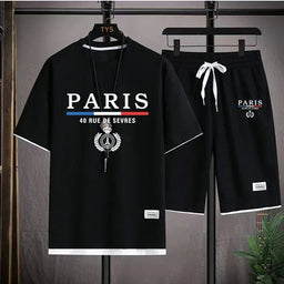 🇫🇷 2 - Piece Set – Paris Casual T-Shirt & Shorts | Summer Streetwear TracksuitAzizaK