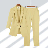 2023 Summer Women's Thin Jacket Blazer Set Casual Wide Leg Pants Two - Piece Elegant Business Office OutfitsAzizaK