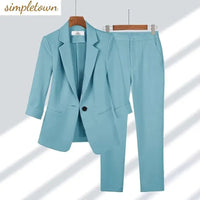 2023 Summer Women's Thin Jacket Blazer Set Casual Wide Leg Pants Two - Piece Elegant Business Office OutfitsAzizaK