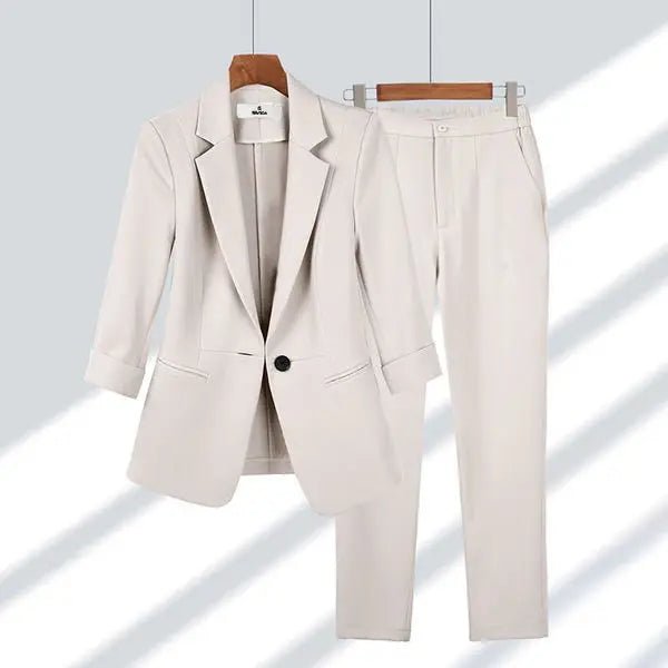 2023 Summer Women's Thin Jacket Blazer Set Casual Wide Leg Pants Two - Piece Elegant Business Office OutfitsAzizaK