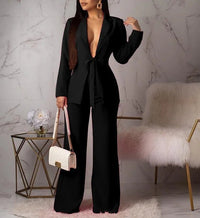 2024 Women's Formal Business Suit Set – Professional Two - Piece Blazer and Pants Kit with Waist Tied Design for Office WearAzizaK