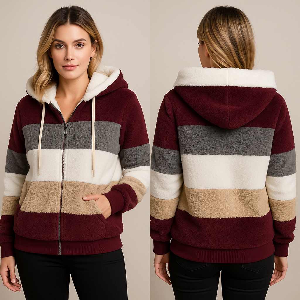 Cozy Striped Faux Fur Hoodie Jacket
