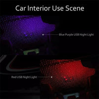 2pcs Mini LED Car Roof Star Light Projector Atmosphere Galaxy USB Decoration LampAzizaK