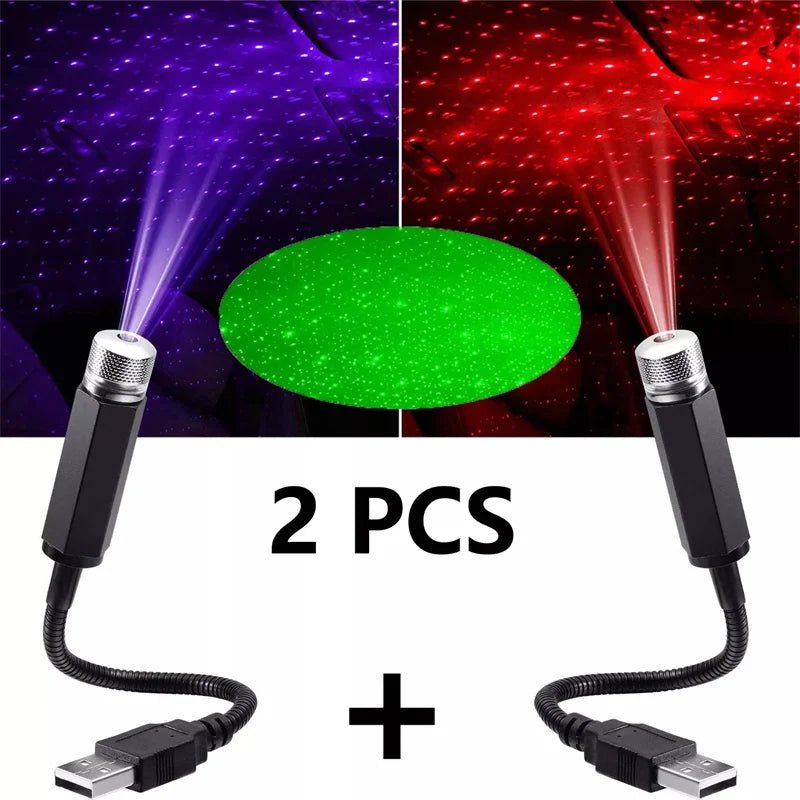 2pcs Mini LED Car Roof Star Light Projector Atmosphere Galaxy USB Decoration LampAzizaK