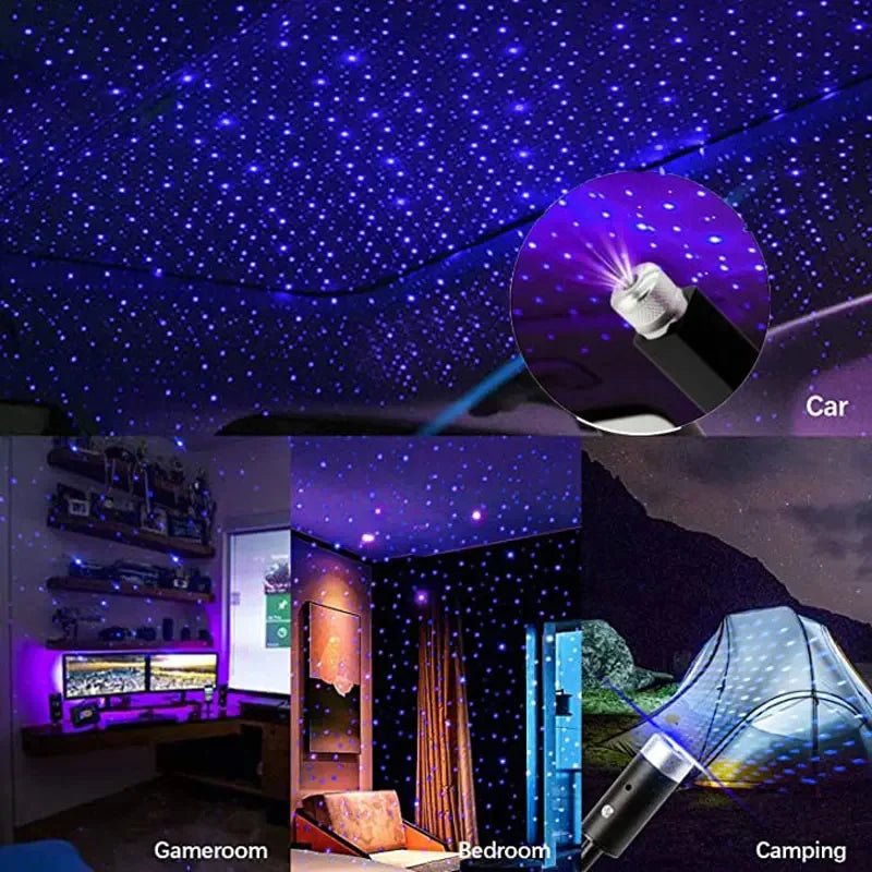 2pcs Mini LED Car Roof Star Light Projector Atmosphere Galaxy USB Decoration LampAzizaK