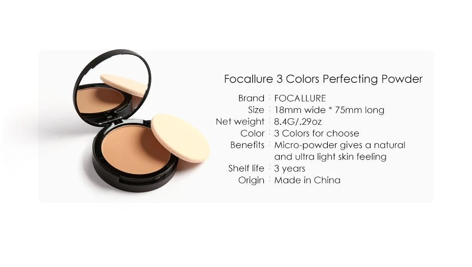 3 Colors Mineral Face Pressed Oil Control Natural Foundation Powder Smooth Finish Concealer SettingAzizaK