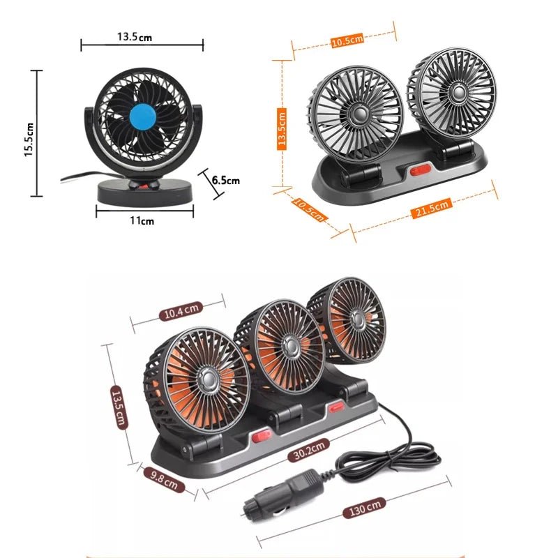 3 - Head Adjustable Car Fan 12V/24V – Dual SpeedAzizaK