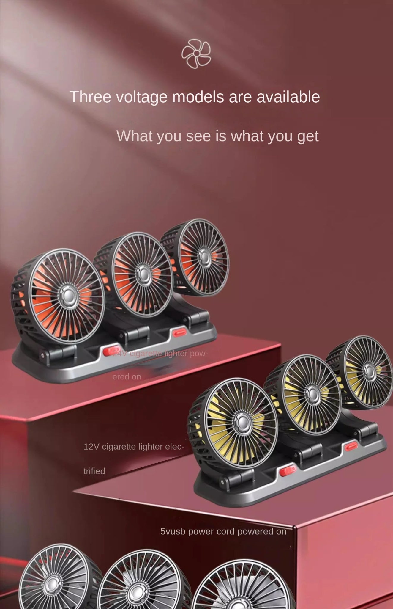 3 - Head Adjustable Car Fan 12V/24V – Dual SpeedAzizaK