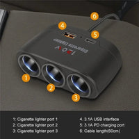 3 - in - 1 Car Charger & Cigarette Lighter Splitter – 120WAzizaK