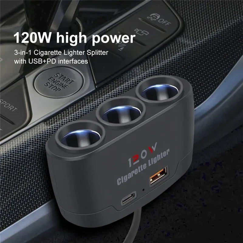 3 - in - 1 Car Charger & Cigarette Lighter Splitter – 120WAzizaK
