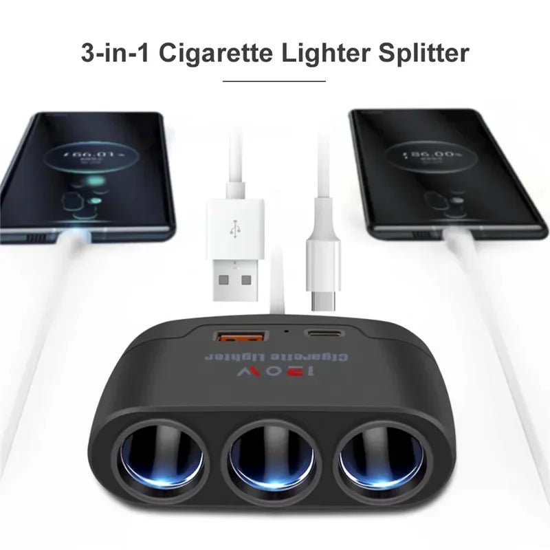 3 - in - 1 Car Charger & Cigarette Lighter Splitter – 120WAzizaK