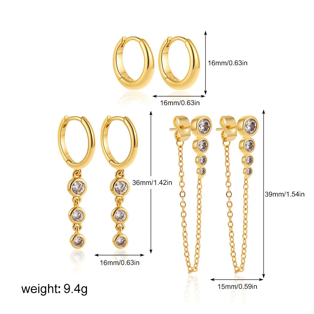 3 Pairs of Brilliant Cubic Zirconia Hoop EarringsAzizaK