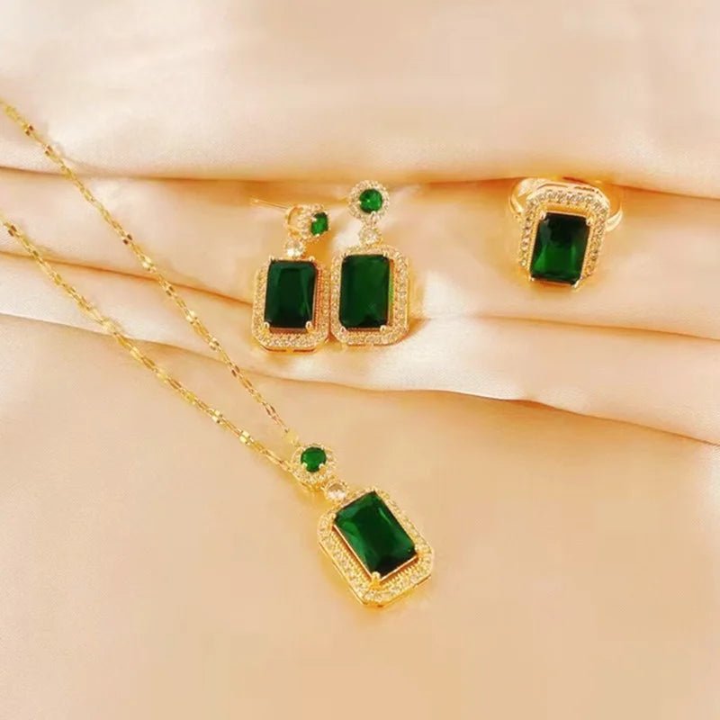 3 - piece Set Luxury Fashion Emerald Perfume Bottle Necklace Earrings Ring Banquet Wedding Jewelry Set for Women Birthday GiftAzizaK