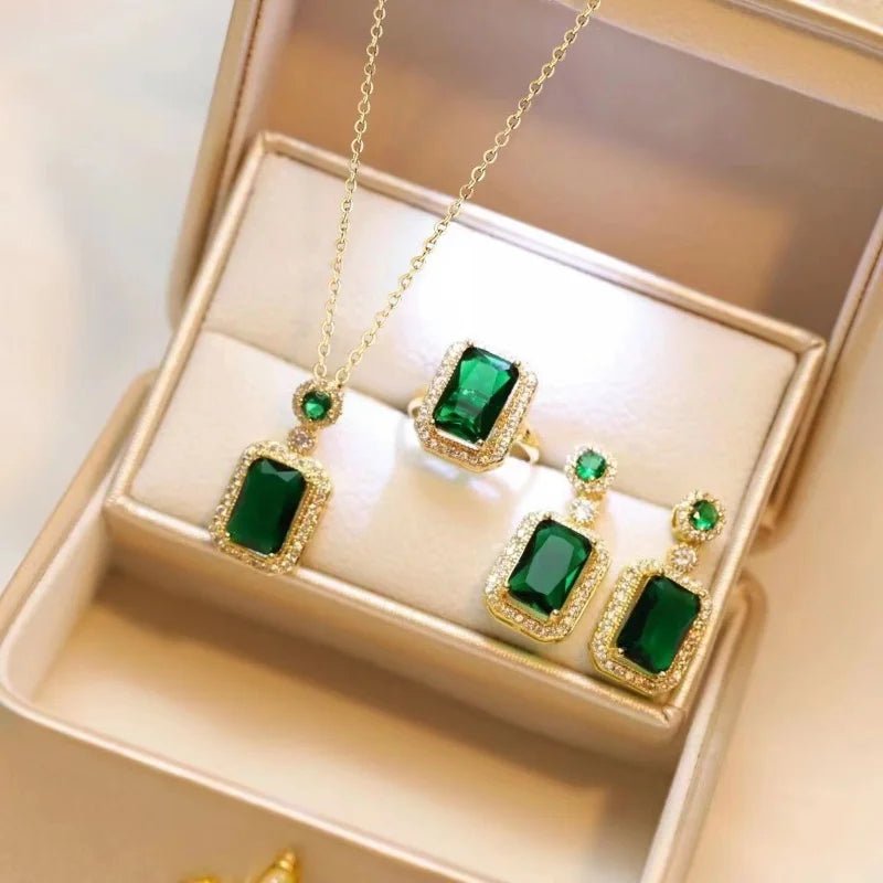 3 - piece Set Luxury Fashion Emerald Perfume Bottle Necklace Earrings Ring Banquet Wedding Jewelry Set for Women Birthday GiftAzizaK