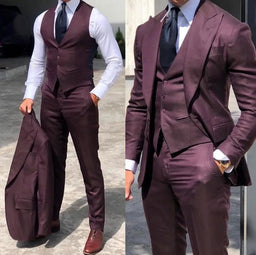 3 Pieces Groomsmen Suit Male Formal Business (Jacket+Vest+Pants）AzizaK