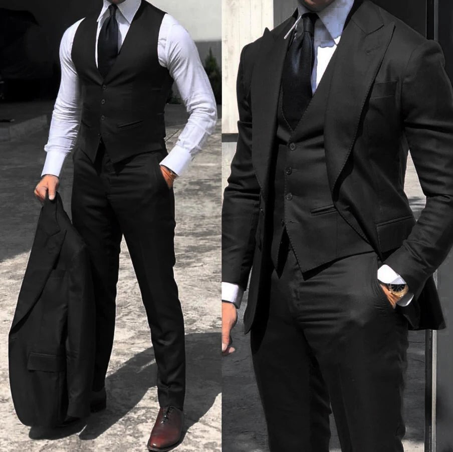 3 Pieces Groomsmen Suit Male Formal Business (Jacket+Vest+Pants）AzizaK