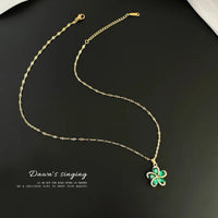 316L Stainless Steel Flower Pendant Necklace with Green ZirconAzizaK