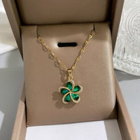 316L Stainless Steel Flower Pendant Necklace with Green ZirconAzizaK