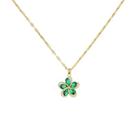316L Stainless Steel Flower Pendant Necklace with Green ZirconAzizaK