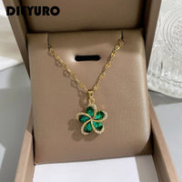 316L Stainless Steel Flower Pendant Necklace with Green ZirconAzizaK