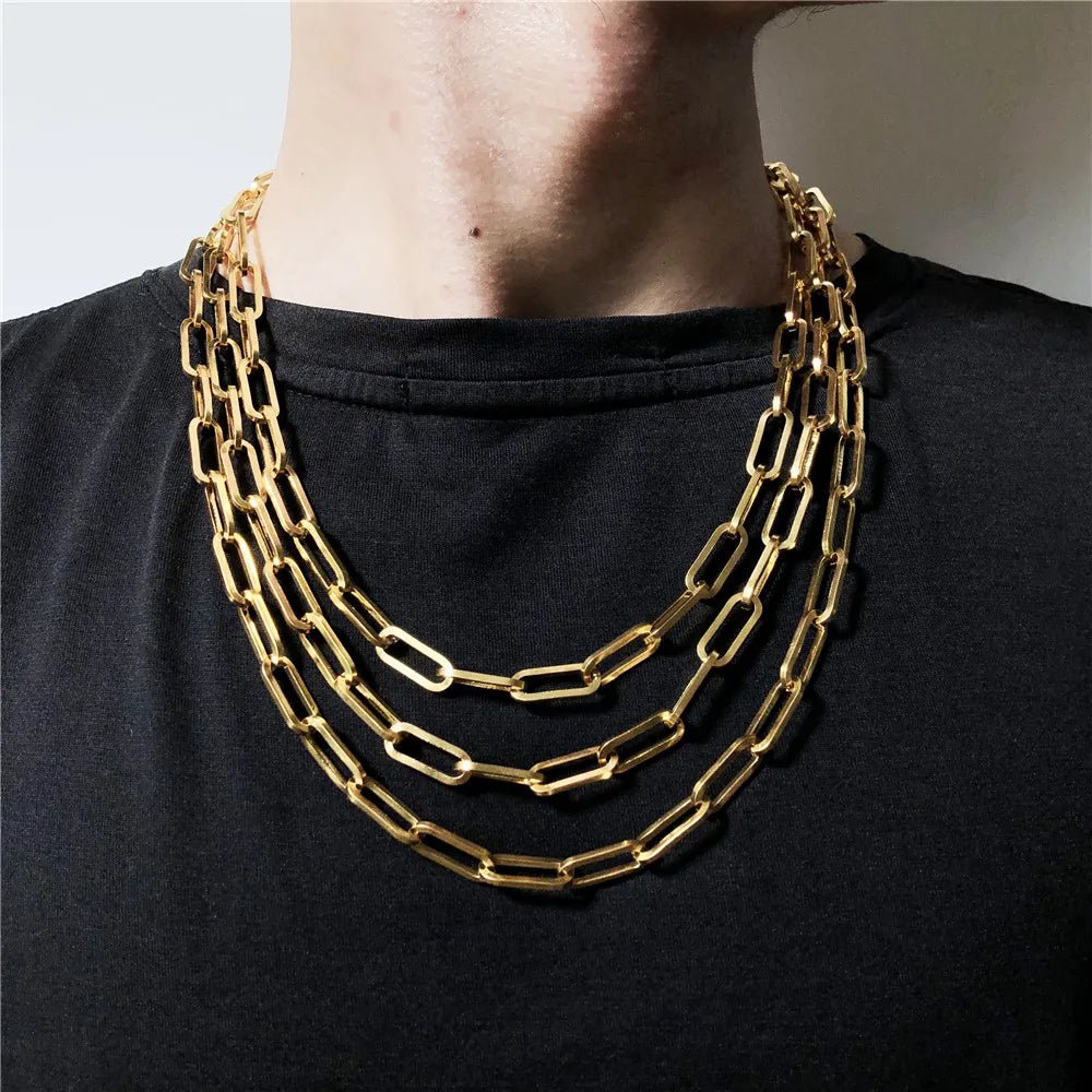 316L Stainless Steel Gold Color Long Chain Necklace For Women MenAzizaK