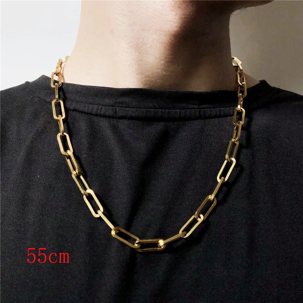 316L Stainless Steel Gold Color Long Chain Necklace For Women MenAzizaK