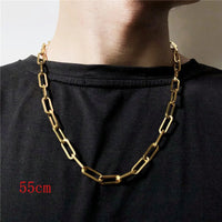 316L Stainless Steel Gold Color Long Chain Necklace For Women MenAzizaK