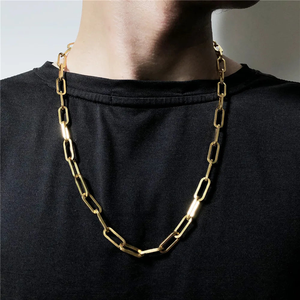 316L Stainless Steel Gold Color Long Chain Necklace For Women MenAzizaK