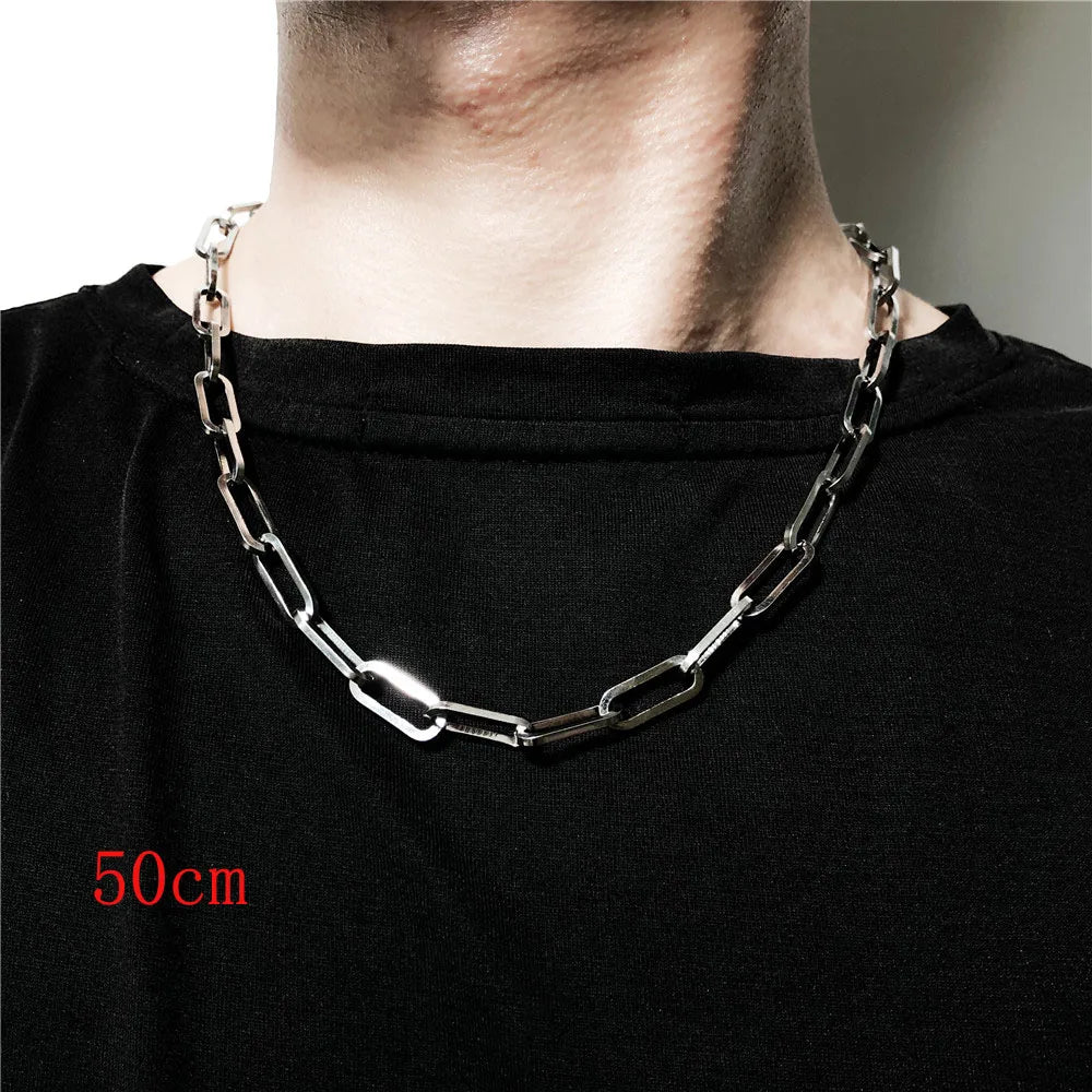 316L Stainless Steel Gold Color Long Chain Necklace For Women MenAzizaK