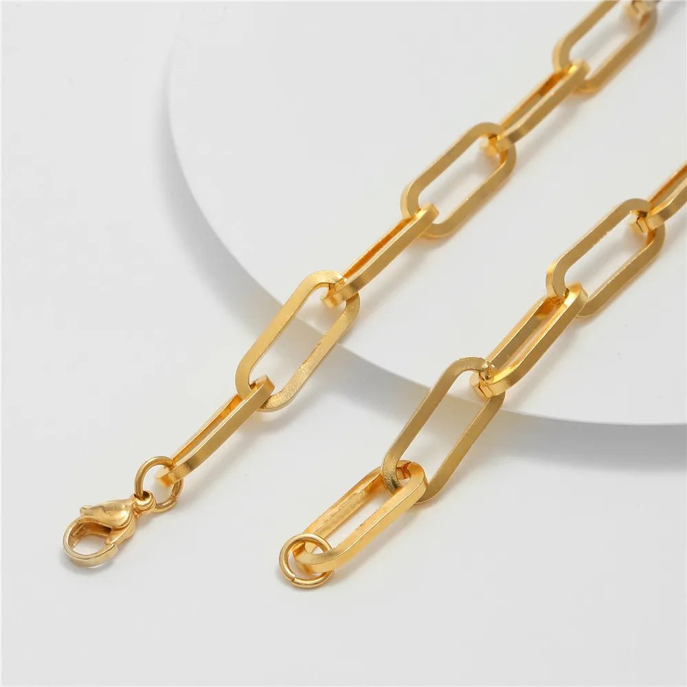 316L Stainless Steel Gold Color Long Chain Necklace For Women MenAzizaK