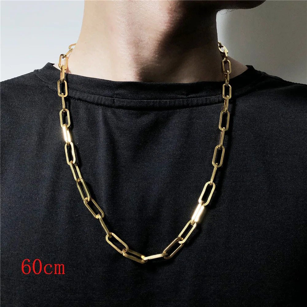 316L Stainless Steel Gold Color Long Chain Necklace For Women MenAzizaK