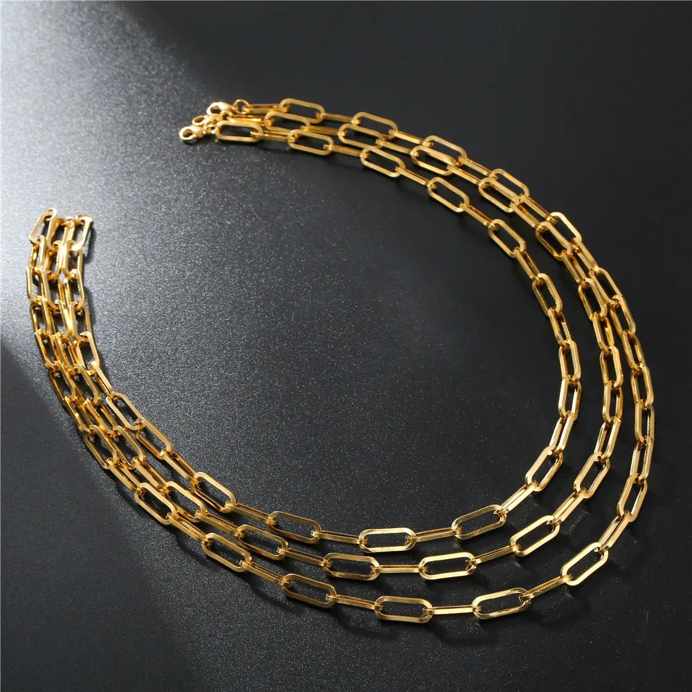 316L Stainless Steel Gold Color Long Chain Necklace For Women MenAzizaK