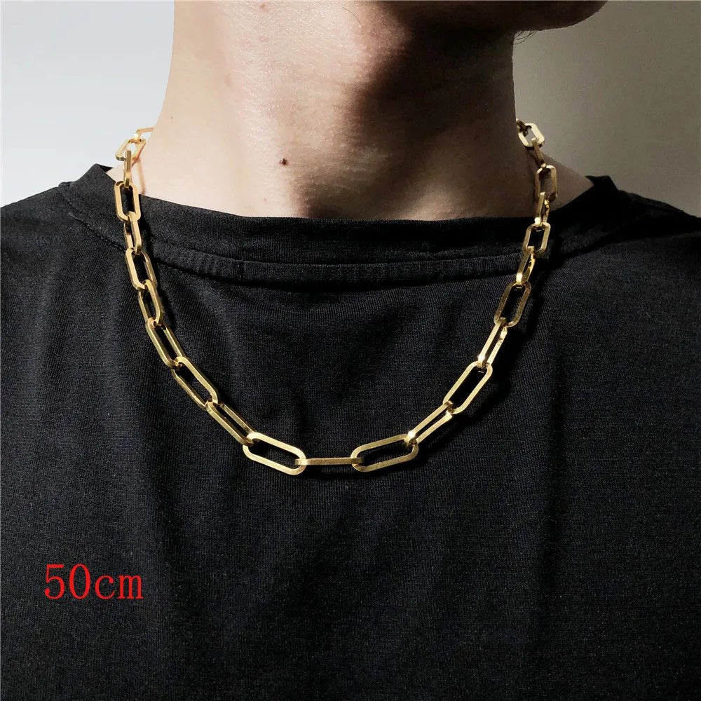 316L Stainless Steel Gold Color Long Chain Necklace For Women MenAzizaK