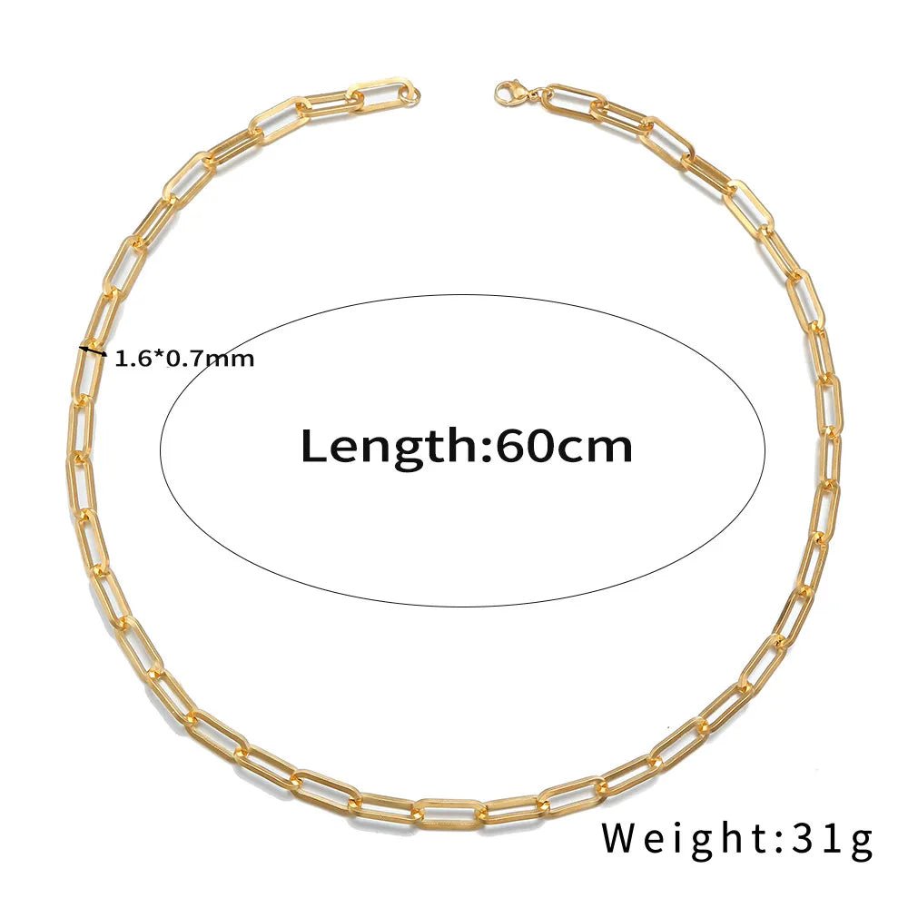 316L Stainless Steel Gold Color Long Chain Necklace For Women MenAzizaK